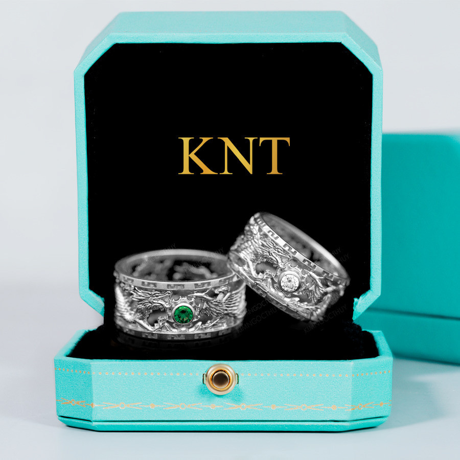 Nhẫn cưới rồng phụng Q5 màu vàng trắng thanh lịch