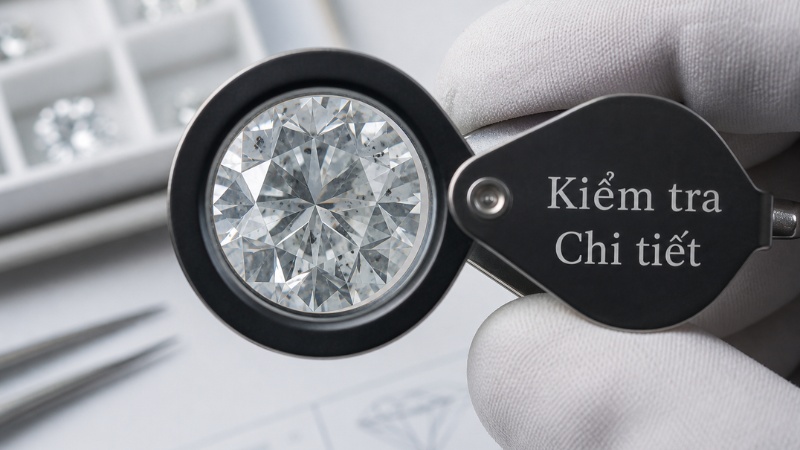 Dùng kính lúp 10x để kiểm tra kim cương