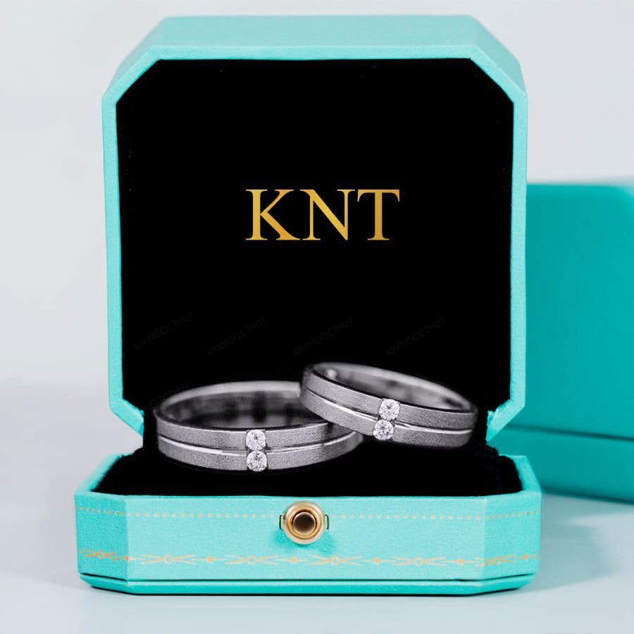 Nhẫn cưới E297 màu vàng trắng hiện đại và tối giản