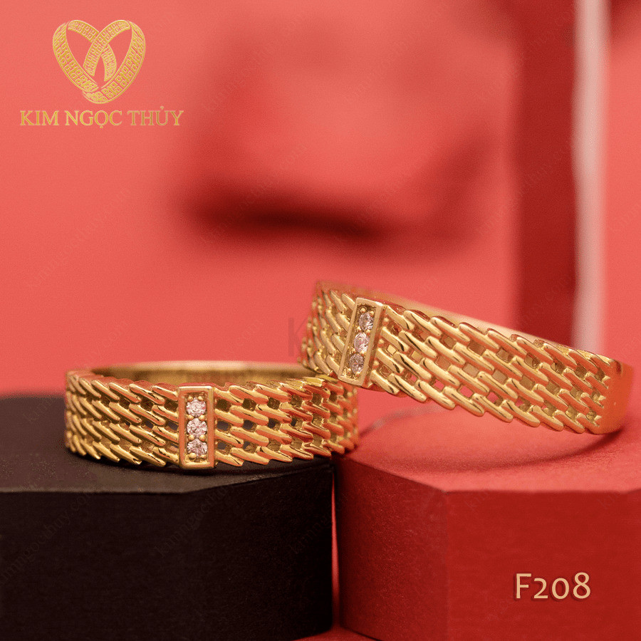 Nhẫn cưới F208 họa tiết lưới tinh xảo chạy dọc quanh thân nhẫn