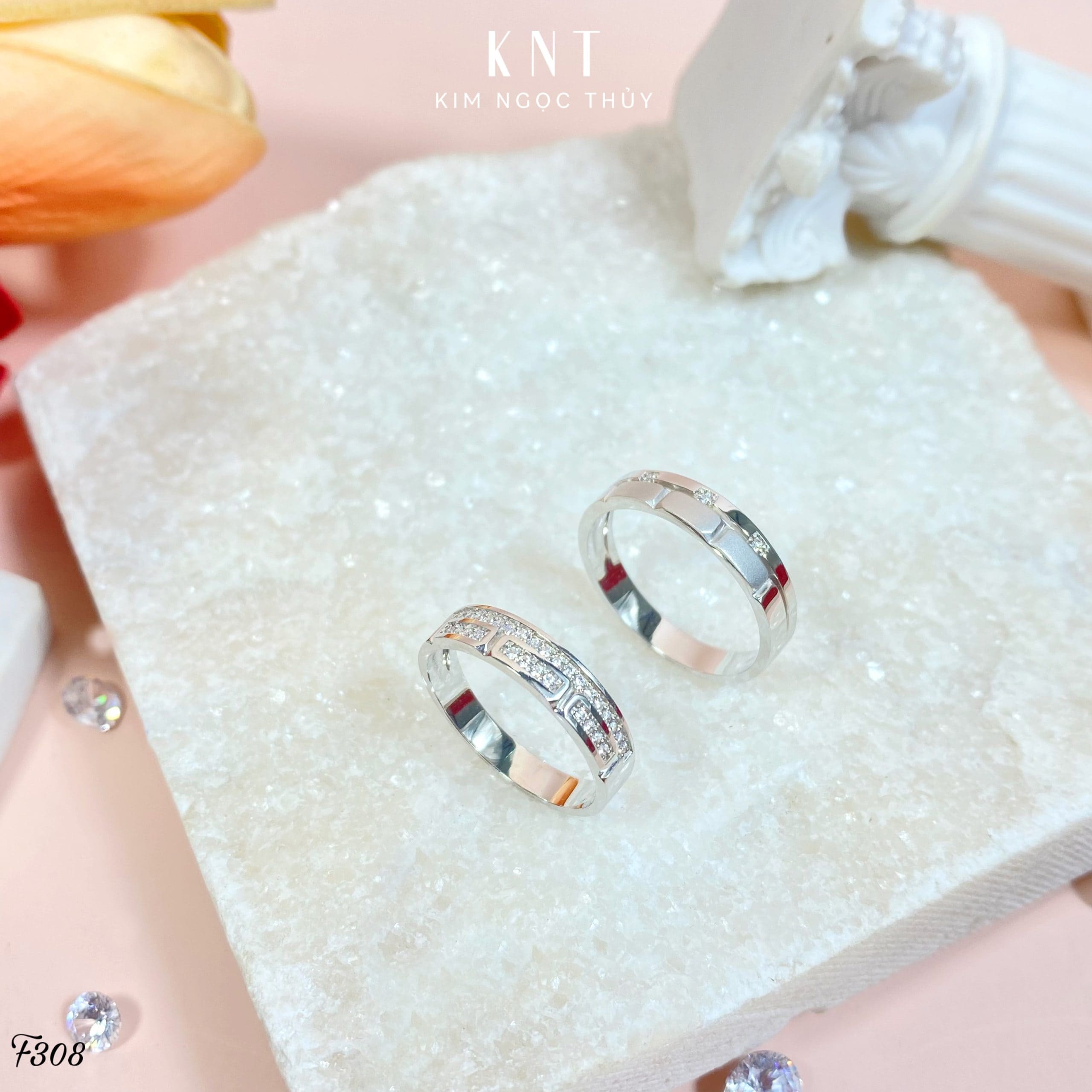 Nhẫn cưới F308 nhẫn nữ đính hàng đá nhỏ lấp lánh