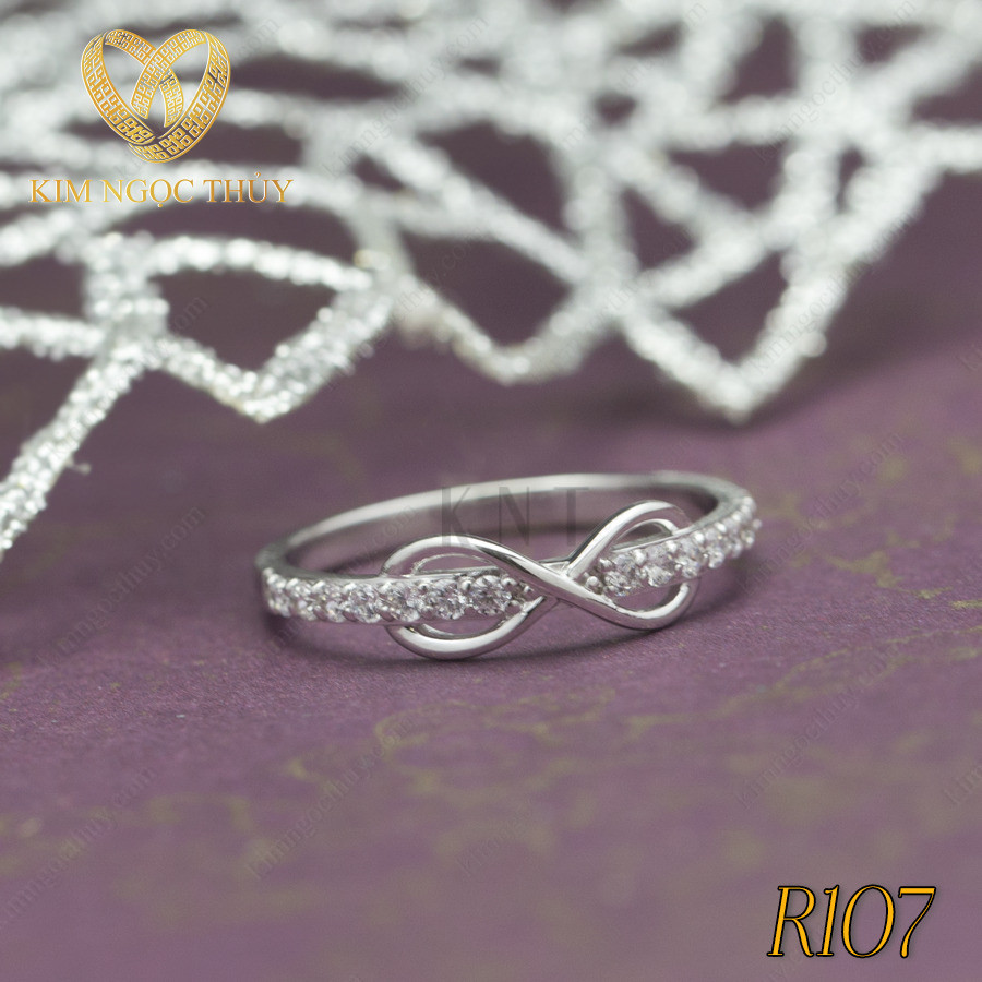 Nhẫn đính hôn R107 thiết kế vô cực đính viền đá lấp lánh