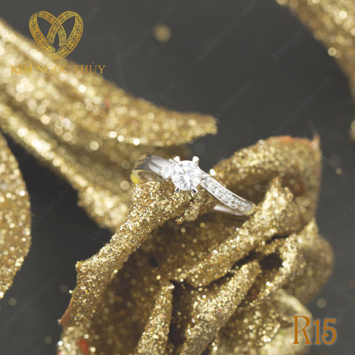 Nhẫn đính hôn R15 chất liệu vàng 10K/14K/607 đính đá CZ, Moissanite hoặc kim cương thiên nhiên