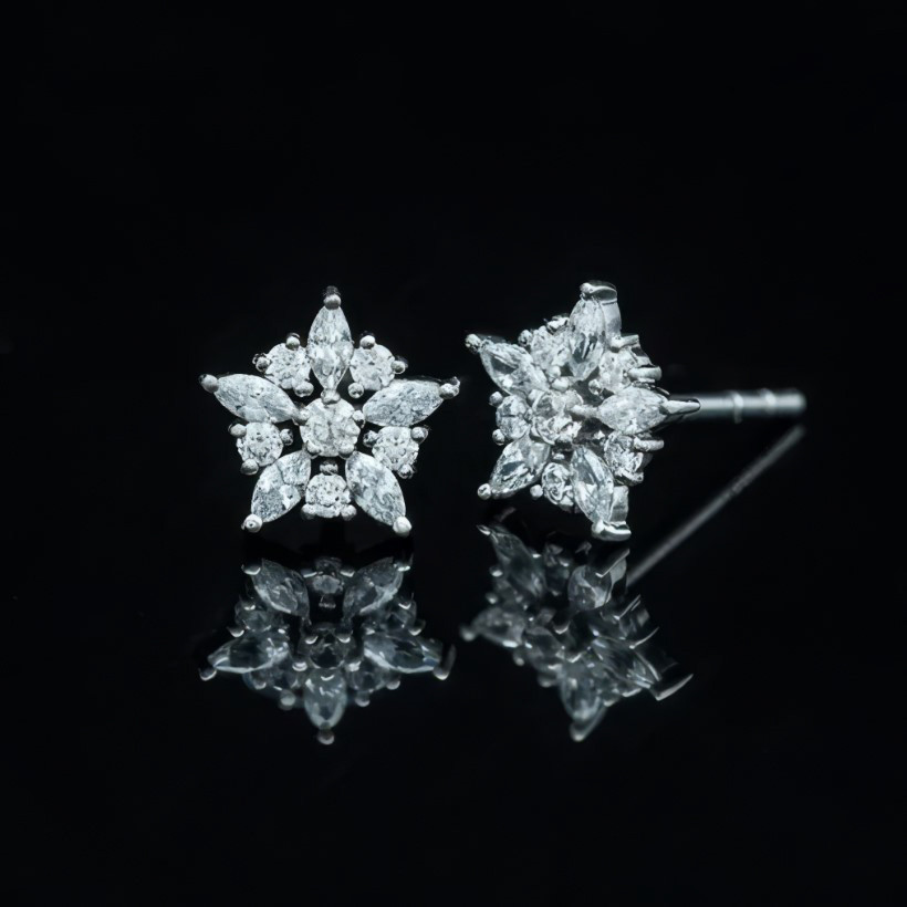 Bông tai B2 Kim Ngọc Thủy: Thiết kế hình bông tuyết tinh khôi, đính đá cao cấp