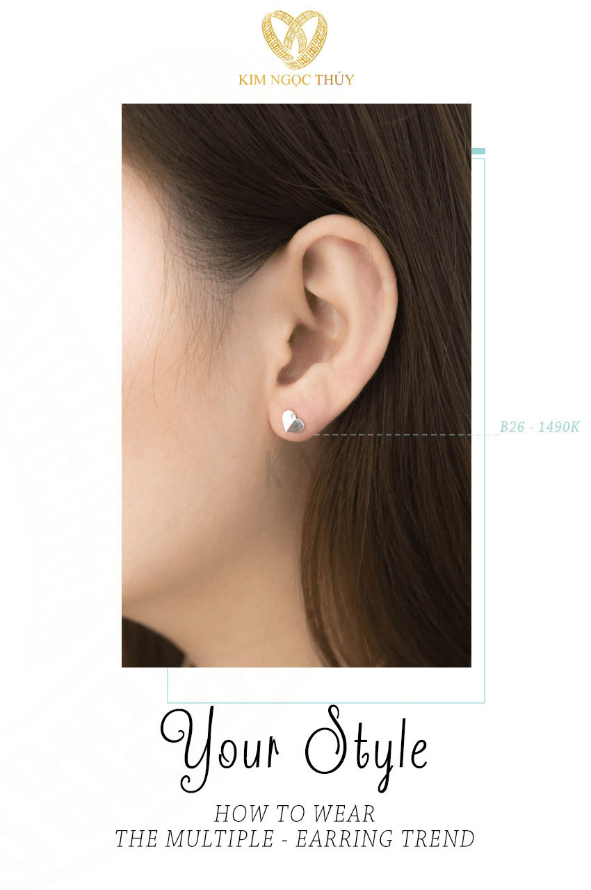 Bông tai B26 Kim Ngọc Thủy thiết kế hình trái tim độc đáo, phù hợp nhiều phong cách