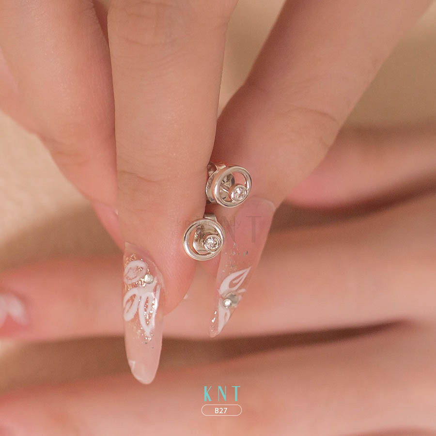 Bông tai tròn B27 vàng 10K đính đá CZ nổi bật