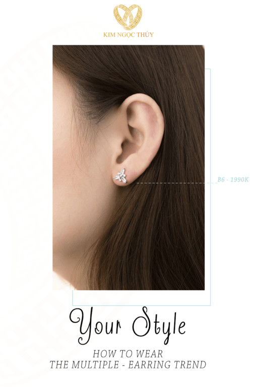 Bông tai B6 vàng 10K đính đá chữ nhật và đá tròn độc đáo