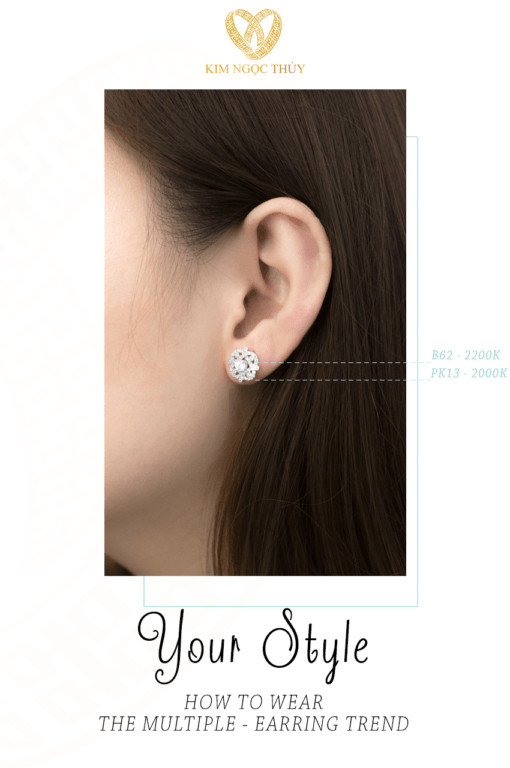 Bông tai B62 - PK13 vàng 14K thiết kế hoa Daisy đính đá nổi bật