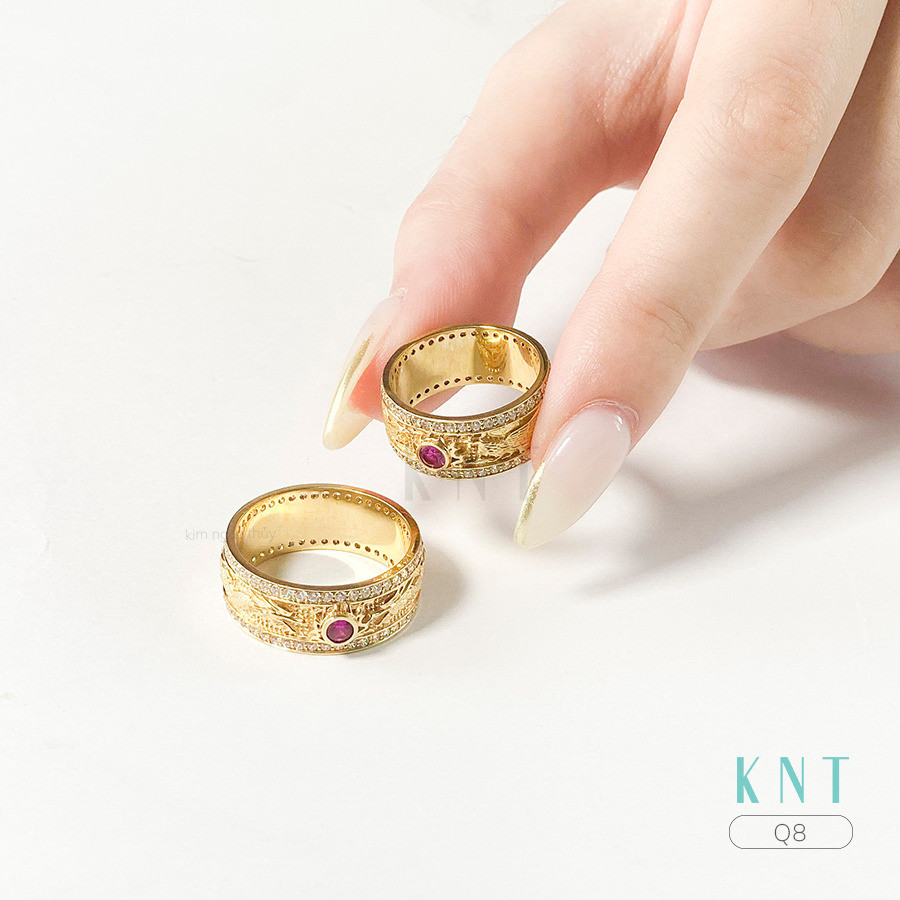 Nhẫn cưới rồng phụng Q8 bản nhẫn lớn cổ điển