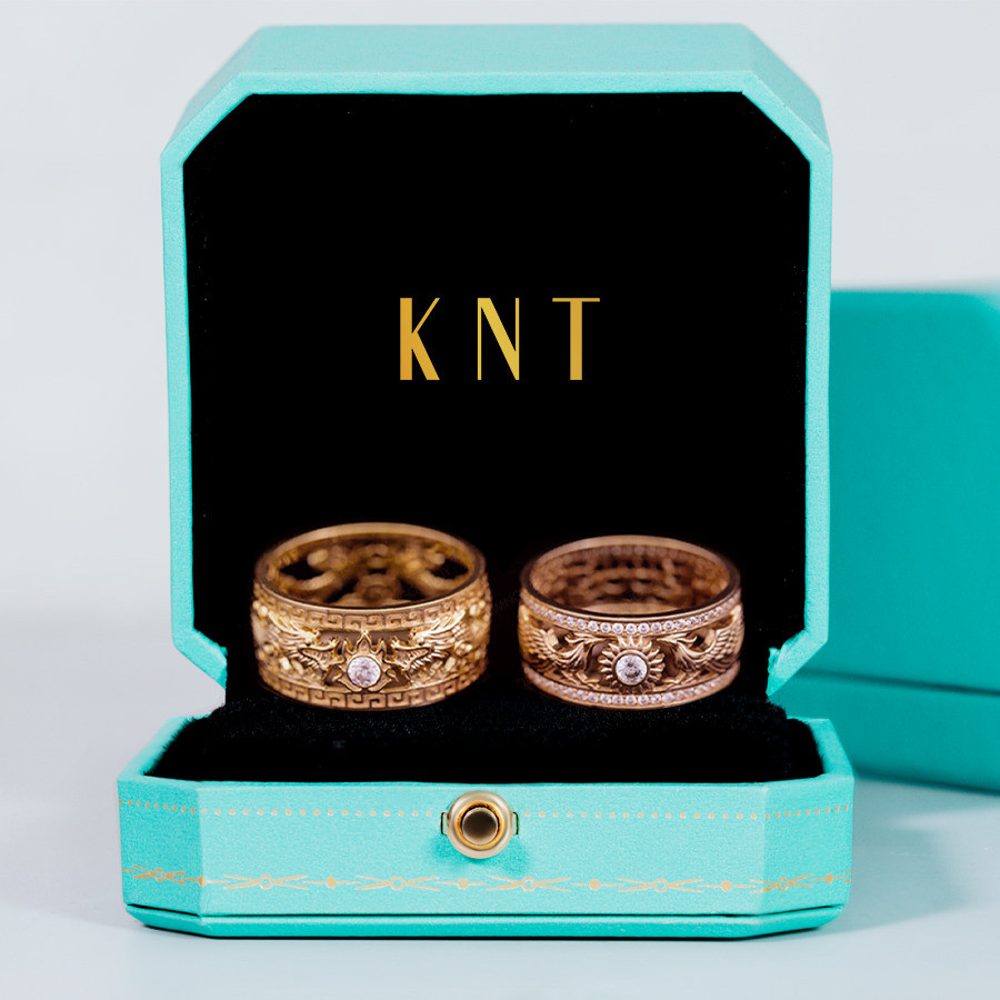 Nhẫn cưới rồng phụng Q10 màu vàng hồng độc đáo