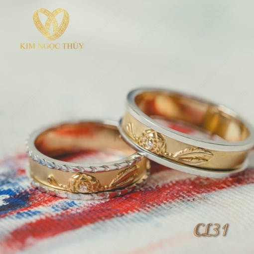 Nhẫn cưới CL31 Kim Ngọc Thủy: Thiết kế Dreamcatcher, vàng, viền bạc. Biểu tượng tình yêu vĩnh cửu