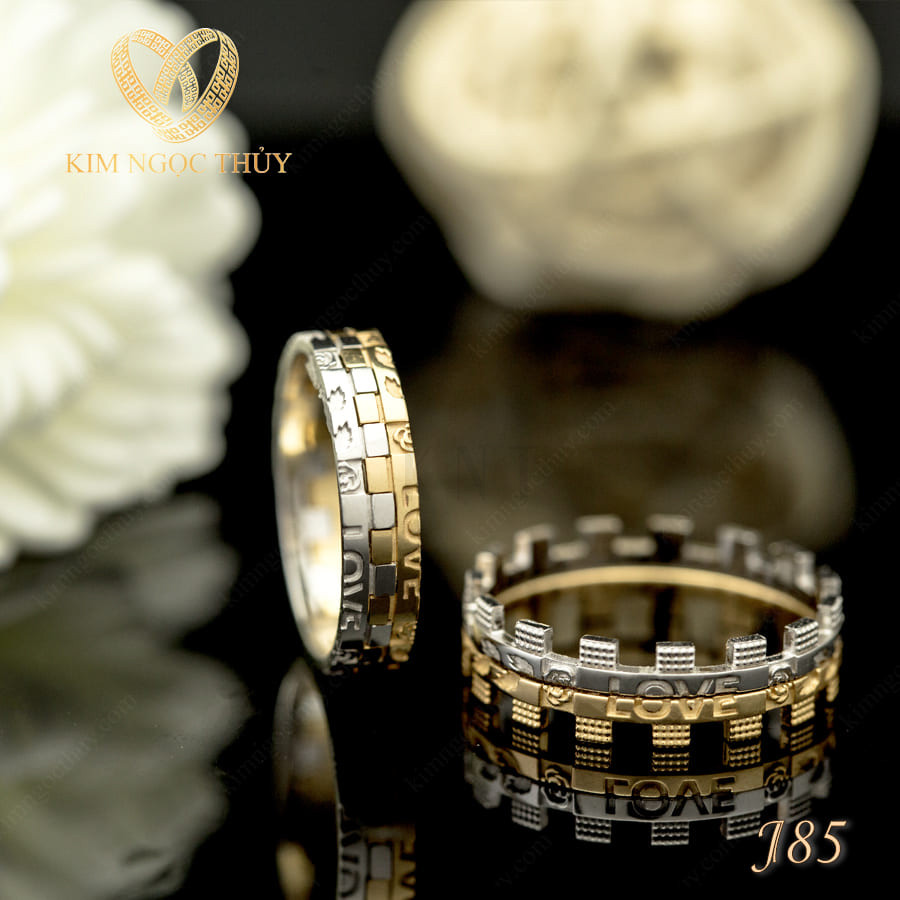 Nhẫn cưới J85 chất liệu vàng 10K/14K/607/18K phối màu hiện đại