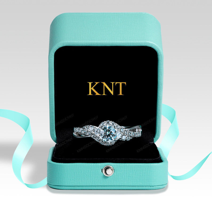 Nhẫn đính hôn R204 thiết kế lượn sóng đính đá sáng lấp lánh