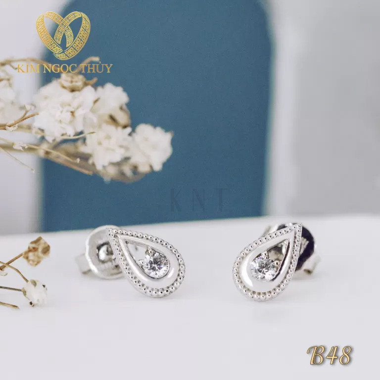 Bông tai B48 vàng trắng giọt nước tại Kim Ngọc Thủy
