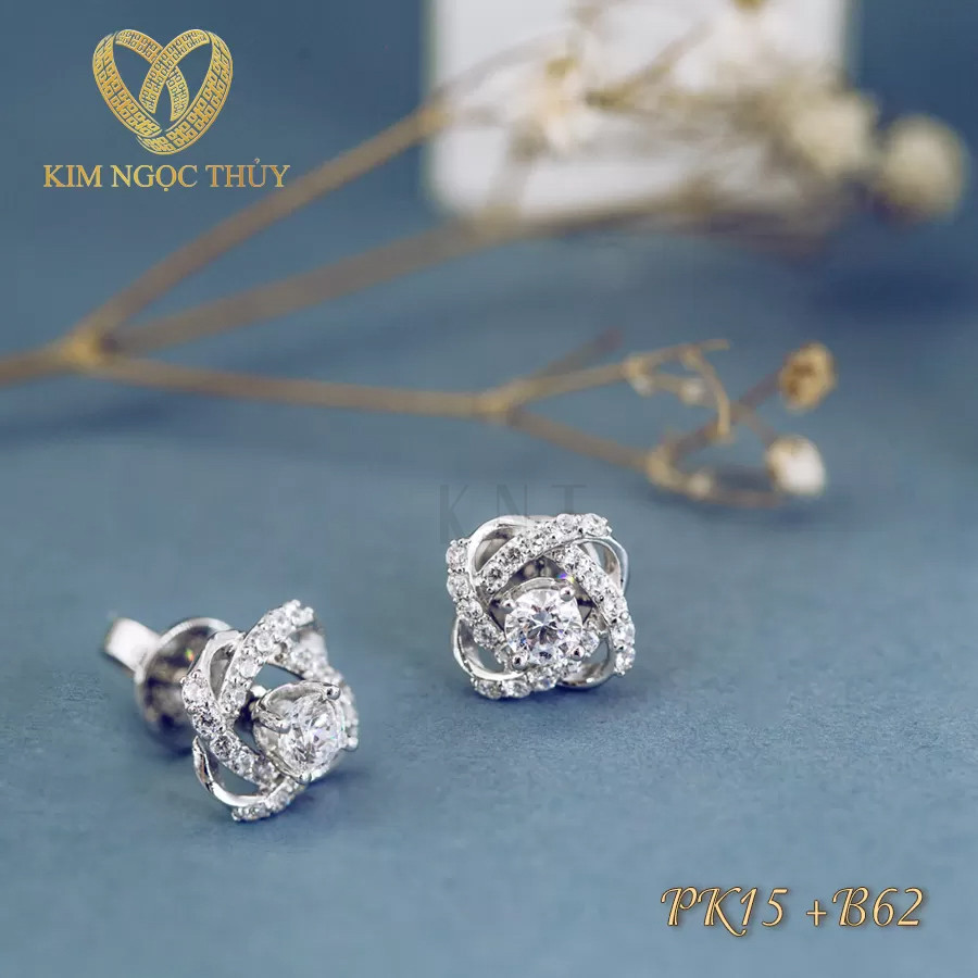 Bông tai B62 - PK15: Chất liệu vàng 14K, thiết kế kiểu diễm