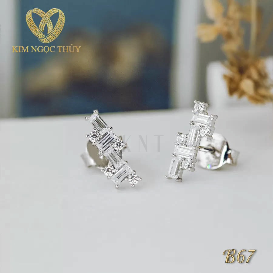 Bông tai B67: Thiết kế ziczac độc đáo, đá chữ nhật tinh khiết