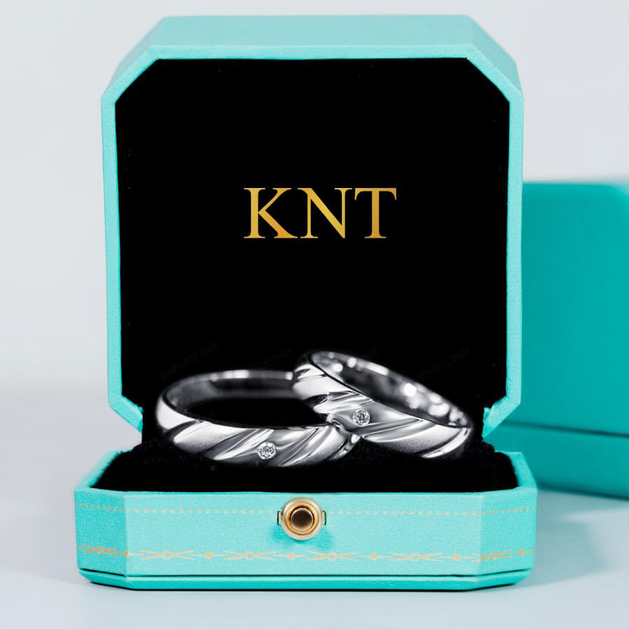 Nhẫn cưới E19 màu vàng trắng đính đá