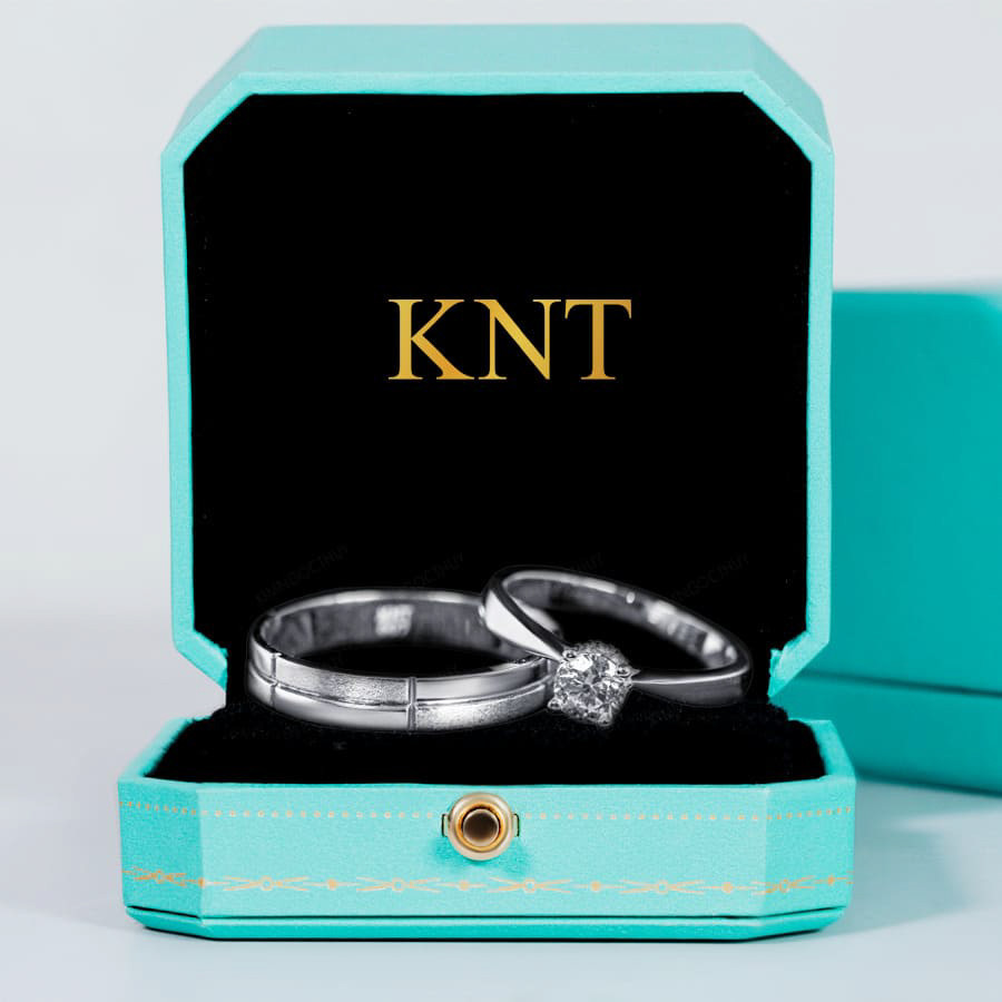 Nhẫn cưới E202 màu vàng trắng đính đá