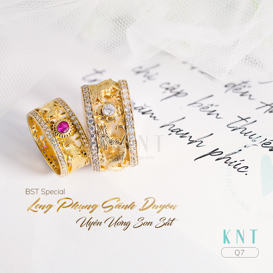 Nhẫn cưới rồng phụng Q7 đính đá chủ nổi bật