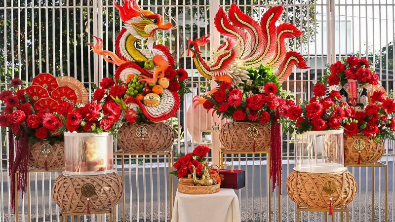 Mâm quả cưới miền Bắc phổ biến với 7 tráp trang trọng