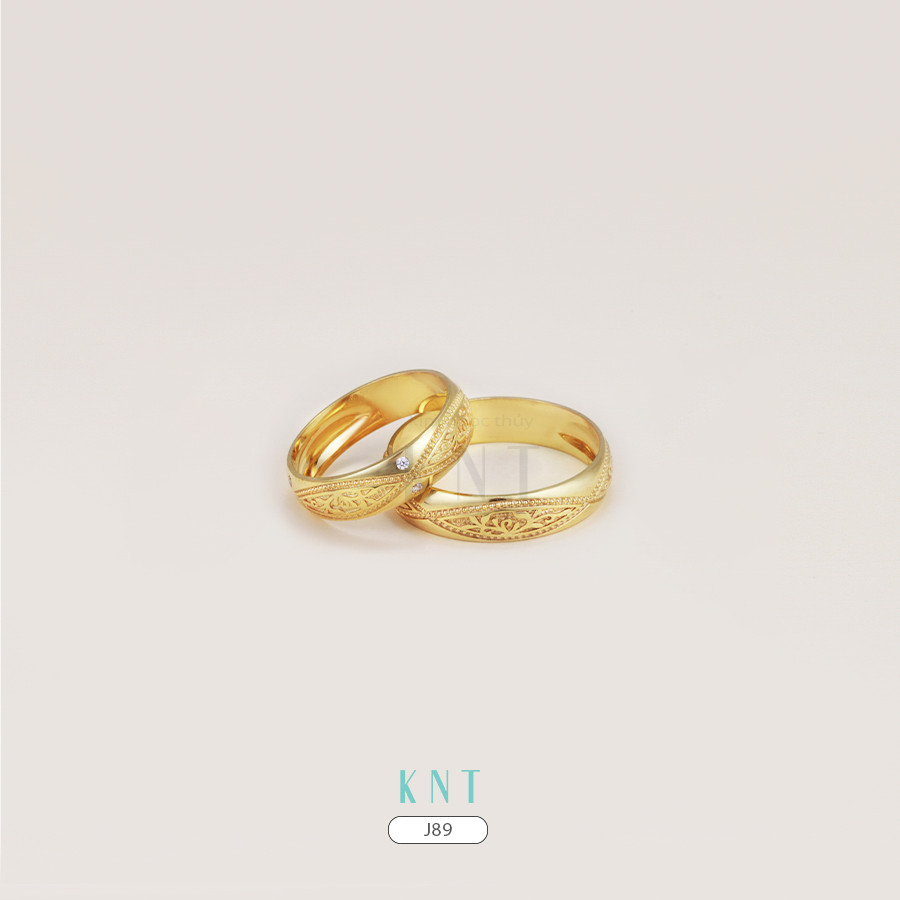 Nhẫn cưới J89 vàng 10K/14K/607/18K với hoa văn tinh xảo