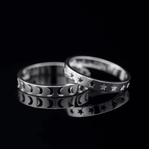 Nhẫn cặp vàng CV58 thiết kế mặt trăng và ngôi sao độc đáo