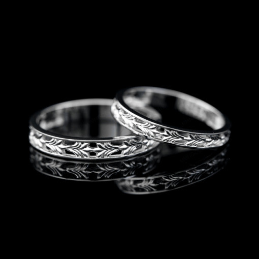 Nhẫn cặp vàng CV83 thiết kế hoa văn hình chiếc lá hiện đại