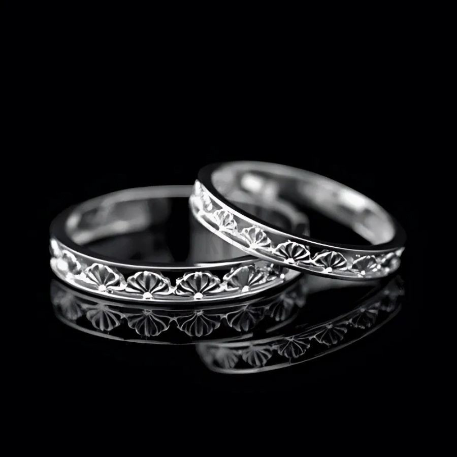 Nhẫn cặp vàng CV86 thiết kế hoa văn hình cánh quạt độc đáo