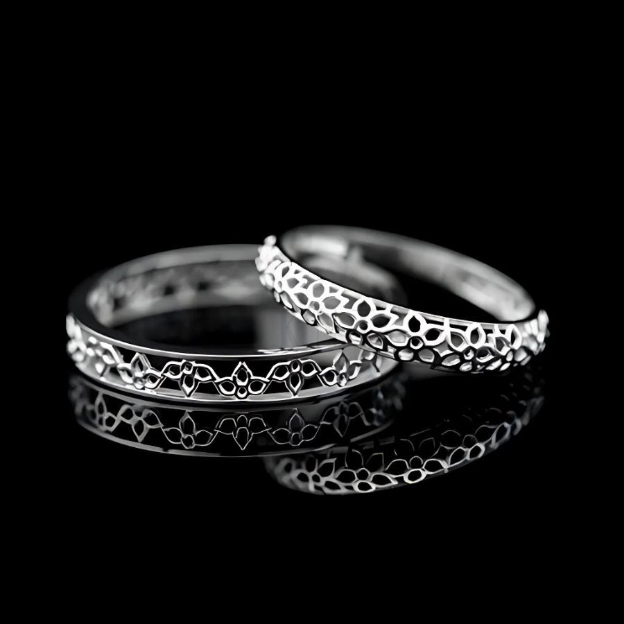 Nhẫn cặp vàng CV88 hoa văn bông hoa năm cánh chế tác tỉ mỉ