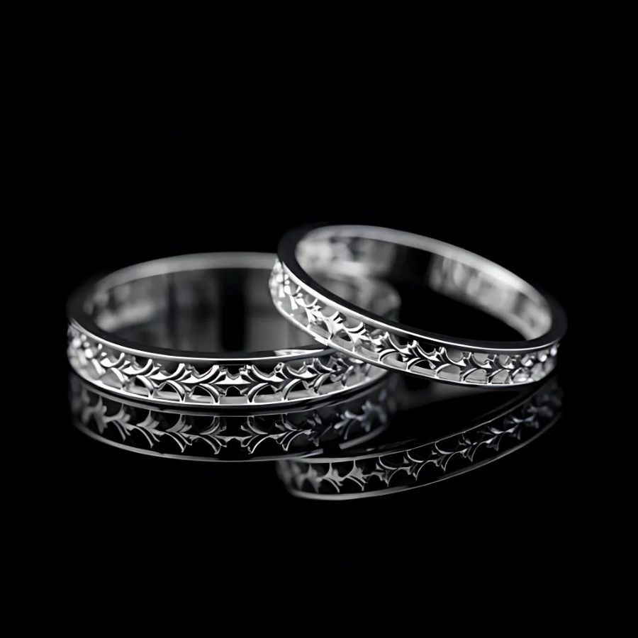 Nhẫn cặp vàng CV90 hoa văn độc đáo kết hợp cổ điển và hiện đại