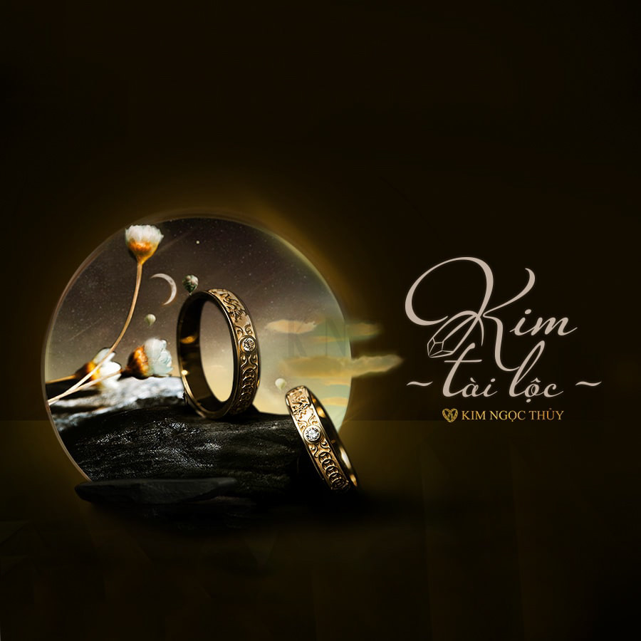 Nhẫn cưới Harmony A E860 hoạ tiết kim tiền và kỳ lân