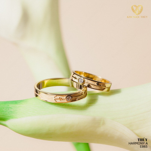 Nhẫn cưới Harmony A E865 đính đá tạo nên Ngũ hành thuộc Thuỷ