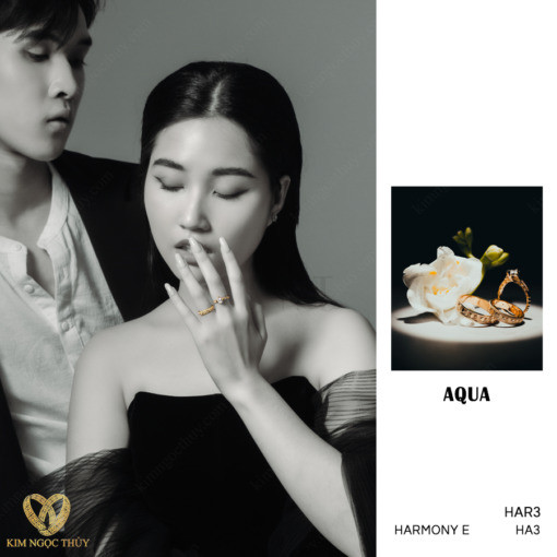 Nhẫn cưới Harmony E Aqua HA3 + HAR3 chạm khắc tinh tế