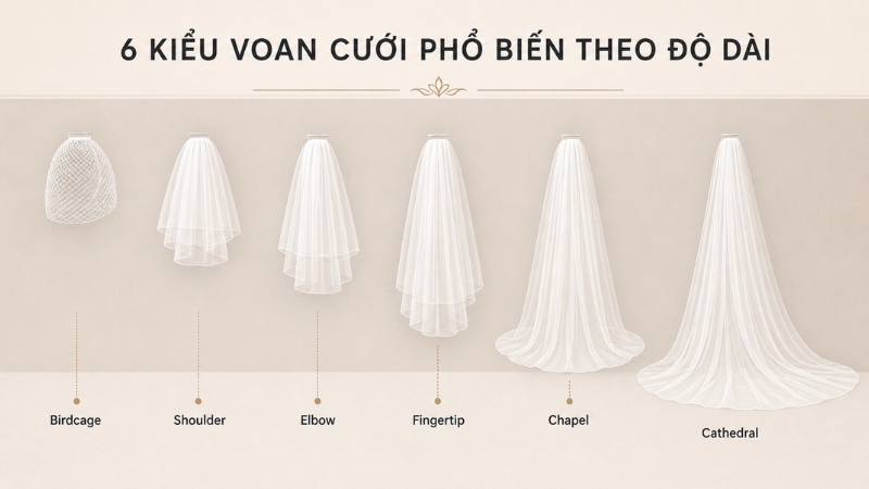 Các kiểu khăn voan cô dâu phổ biến hiện nay