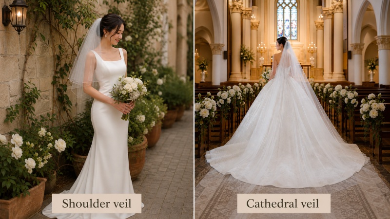 Shoulder veil và Cathedral veil cho cô dâu