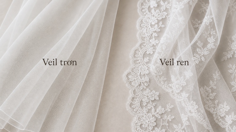 Khăn voan ren và veil trơn cô dâu