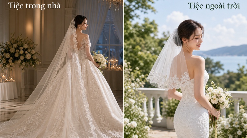 Cách chọn khăn voan cô dâu cho tiệc cưới trong nhà và ngoài trời
