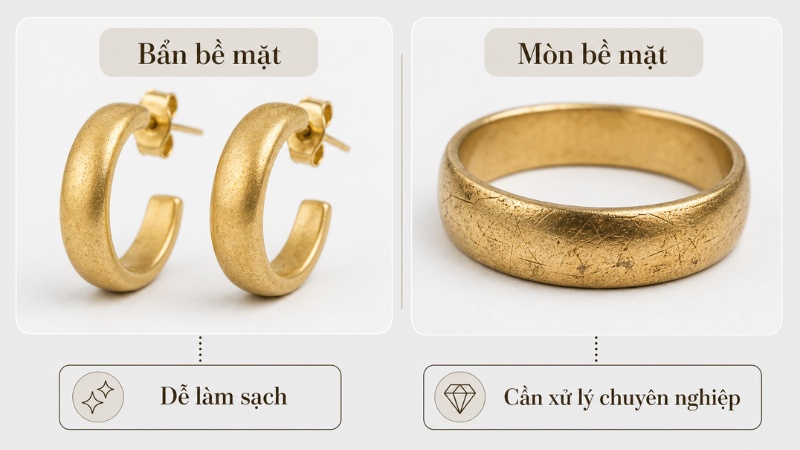Phân biệt trang sức xỉn màu do bám bẩn và mòn xước bề mặt