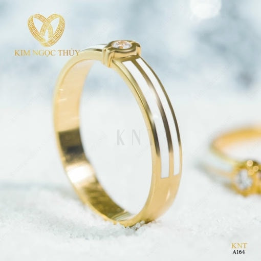 Nhẫn cưới A164 vàng hồng, thiết kế tinh xảo, có đính hột