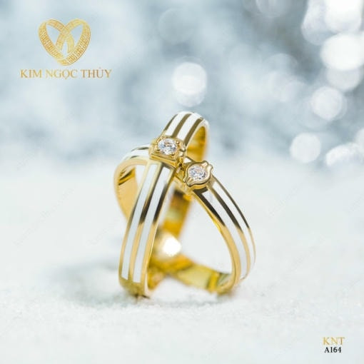 Nhẫn cưới A164 - Sự kết hợp hoàn hảo giữa vàng, ceramic và đá quý
