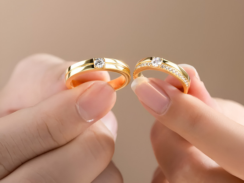 Cặp nhẫn cưới vàng 24K trơn với sắc vàng đậm đặc trưng