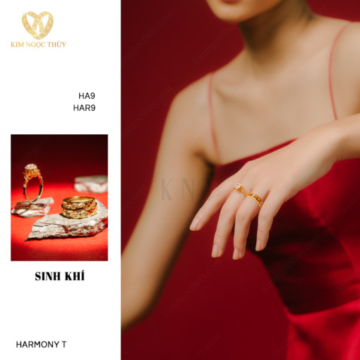 Nhẫn cưới Sinh Khí có thiết kế Harmony T, biểu tượng cá chép hóa rồng, hoa sen