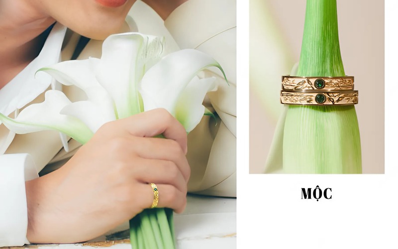 Người mệnh Mộc tượng trưng cho cây cối, sự sinh sôi. Nên chọn nhẫn cưới màu đen, xanh