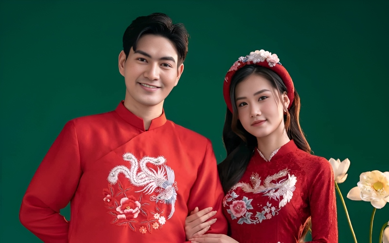 Cô dâu đội mấn phù hợp với áo dài cưới