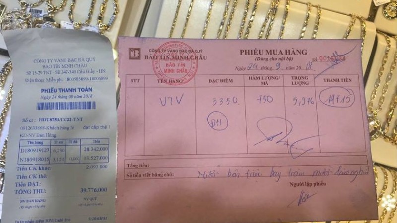Giữ kỹ hoá đơn mua bán để xác định nguồn gốc và hàm lượng vàng của trang sức