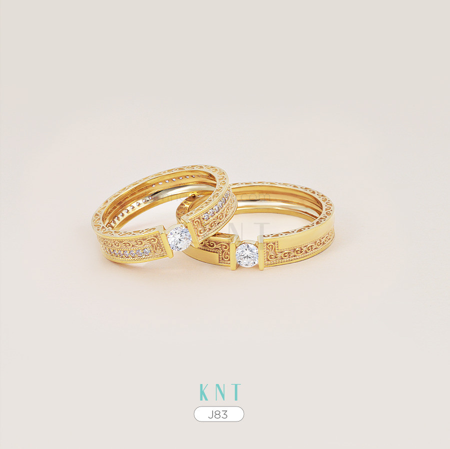Nhẫn cưới J83 chất liệu vàng 10K/14K/607/18K hoa văn cổ điển
