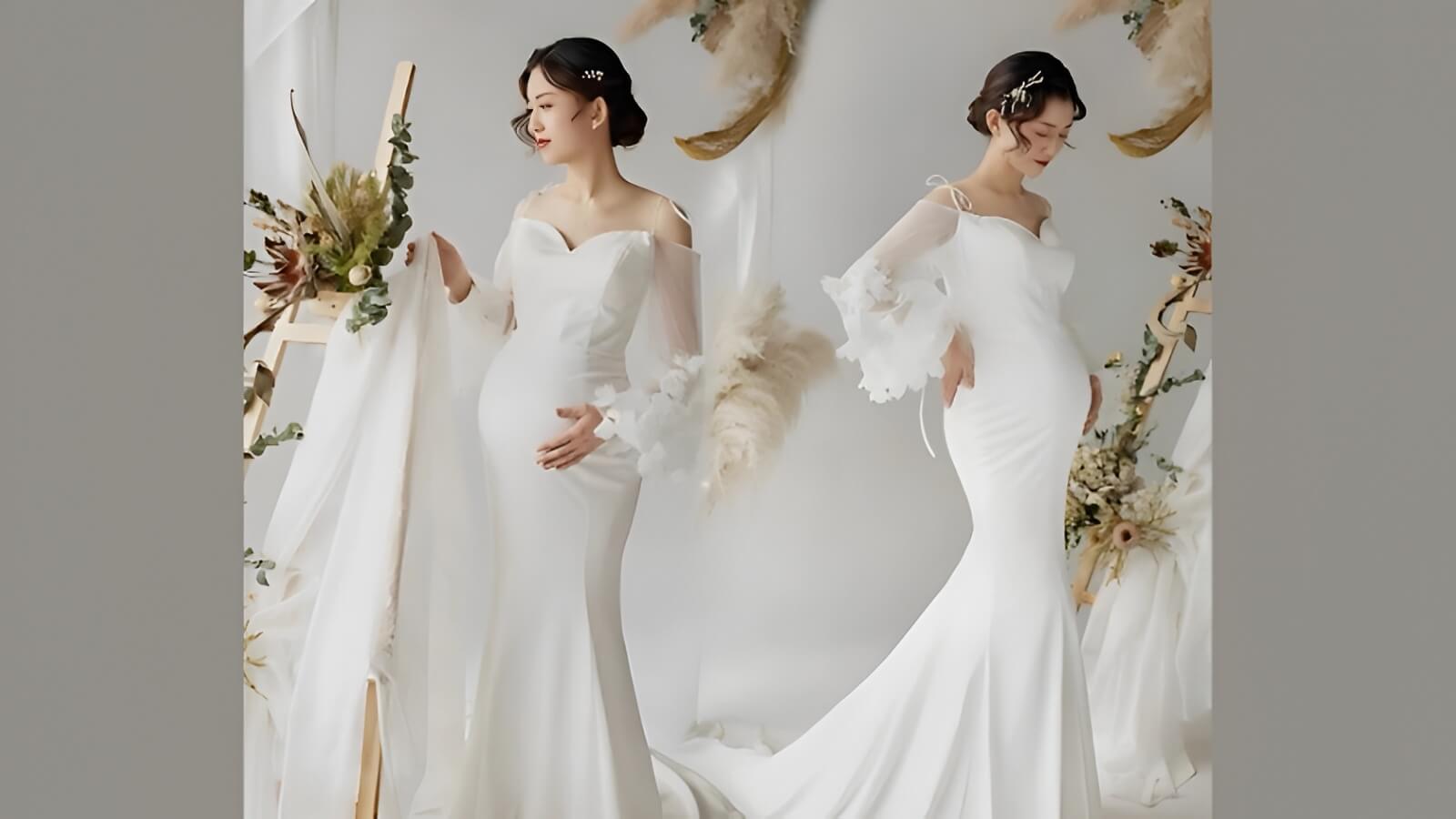 Nếu muốn thể hiện sự quyến rũ, các cô dâu bầu có thể chọn váy cưới đuôi cá