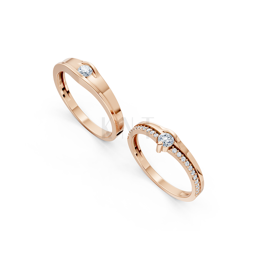 Nhẫn cặp vàng CV214 nhẫn nữ đính viền đá hai bên đá chủ