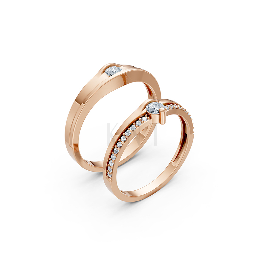 Nhẫn cặp vàng CV214 màu vàng hồng độc đáo