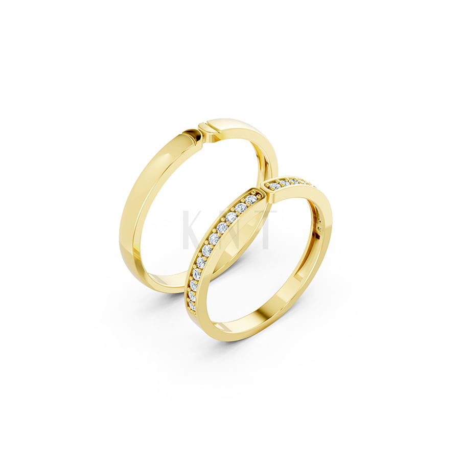 Nhẫn cặp vàng CV28 thiết kế hiện đại từ vàng 10K, đính đá cao cấp